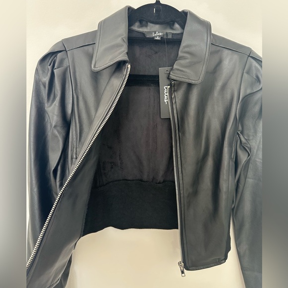 NWT! Lulus Cool Vibes Forever Black Vegan Leather Puff Shoulder Jacket - Picture 9 of 12